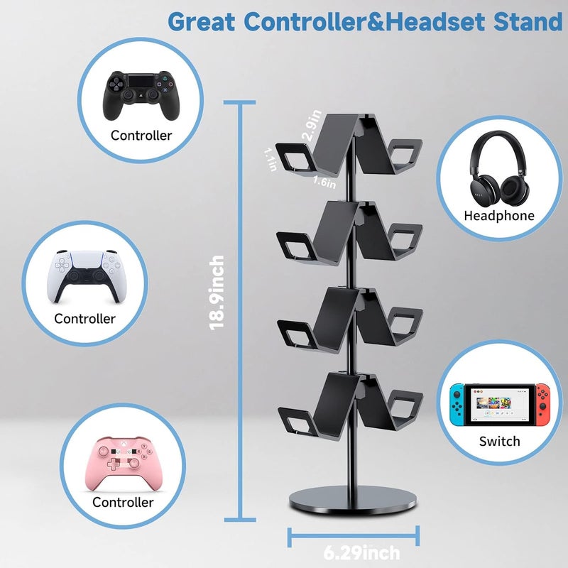 Karanava Controller Holder 4 Tier,Headphone Stand - Adjustable Headset Holder for Xbox PS5 PS4 Switch Pro - Gaming Accessories Storage for Gamer,Desk/Floor(Black) - Image 3